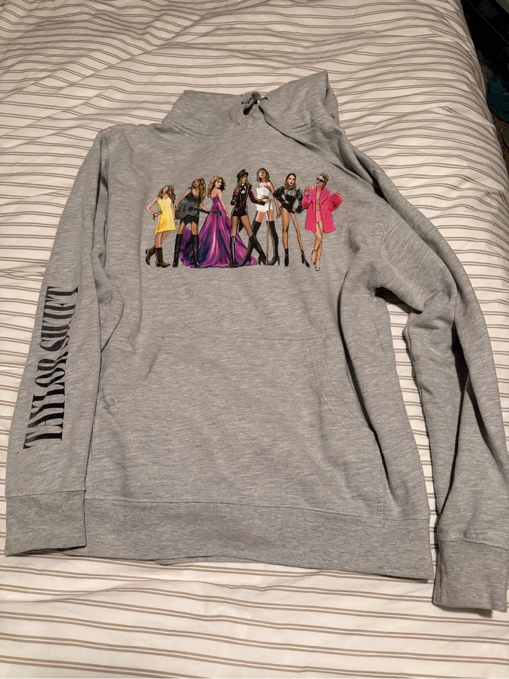 Taylor Swift Gray Graphic Pullover Hoodie with Multicolor eras Figures